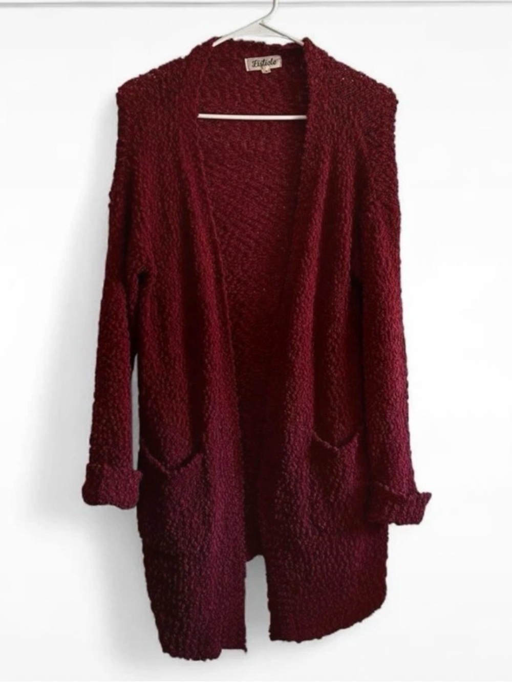 Cozy Open-Front Cardigan Sweater - Burgundy